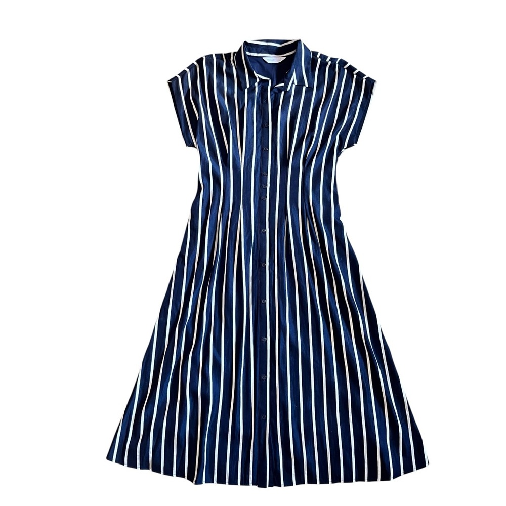 Nine West Navy and White Striped Maxi Dress Darted Waist Fully Lined